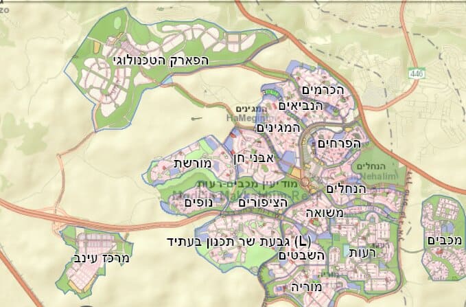 מפת שכונות העיר מודיעין